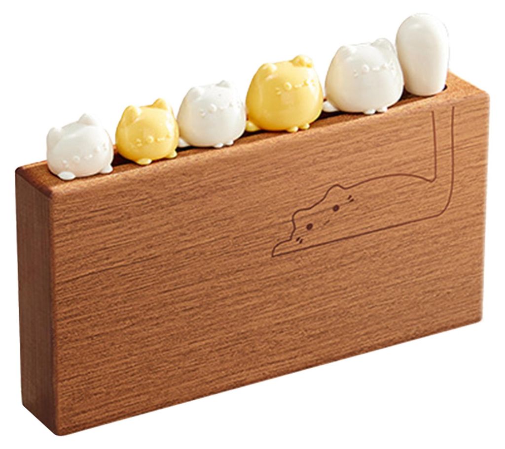 6-teiliges Obstgabeln-Set aus Edelstahl mit Holzablage, Mini-Dessertgabeln, Vorspeisengabeln mit Cartoon-Katzenmotiv, niedliche Tischdekoration fü...