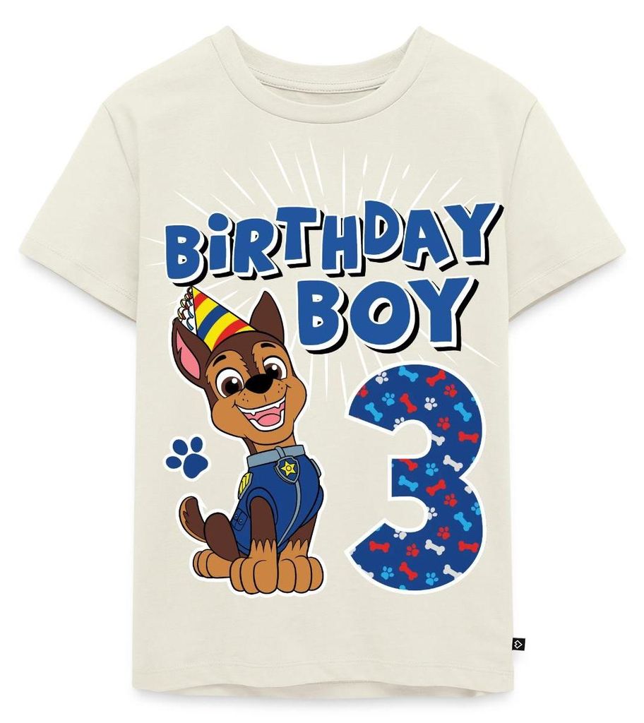 Spreadshirt Paw Patrol Chase 3 Jahre Alt 3. Geburtstag Kinder Premium T-Shirt, 134/140 (8 Jahre), Naturweiß