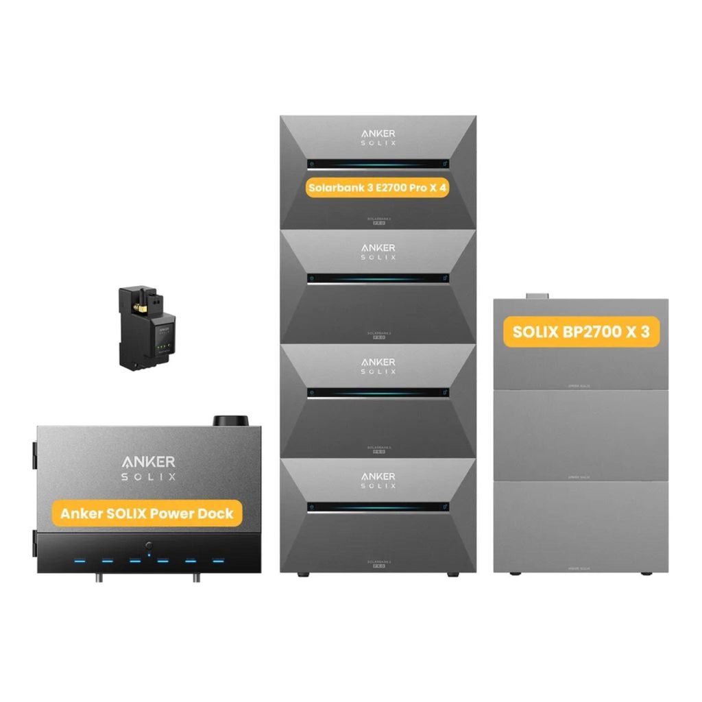 Powerness Balkonkraftwerk Speicher mit Anker Multisystem SOLIX Solarbank Power Dock & 4x Solarbank 3 E2700 Pro, Smart Meter,3x BP2700 Erweiterungsakku