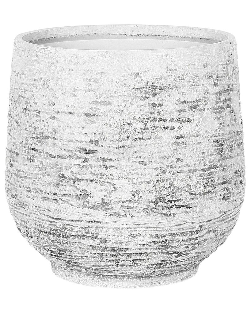 A single, light gray, textured planter pot is shown against a white background.