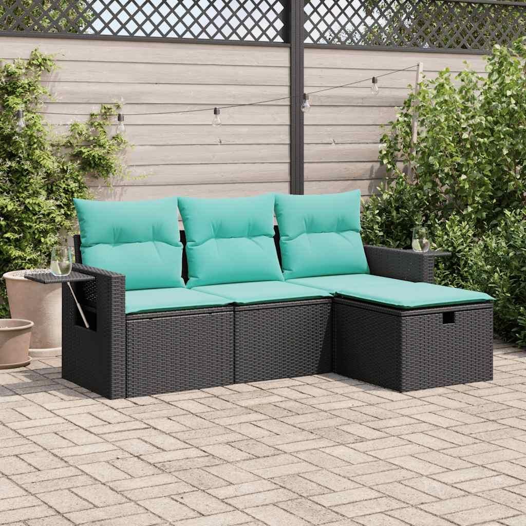Maison Exclusive - 4-tlg. Garten-Sofagarnitur mit Kissen Schwarz Poly Rattan