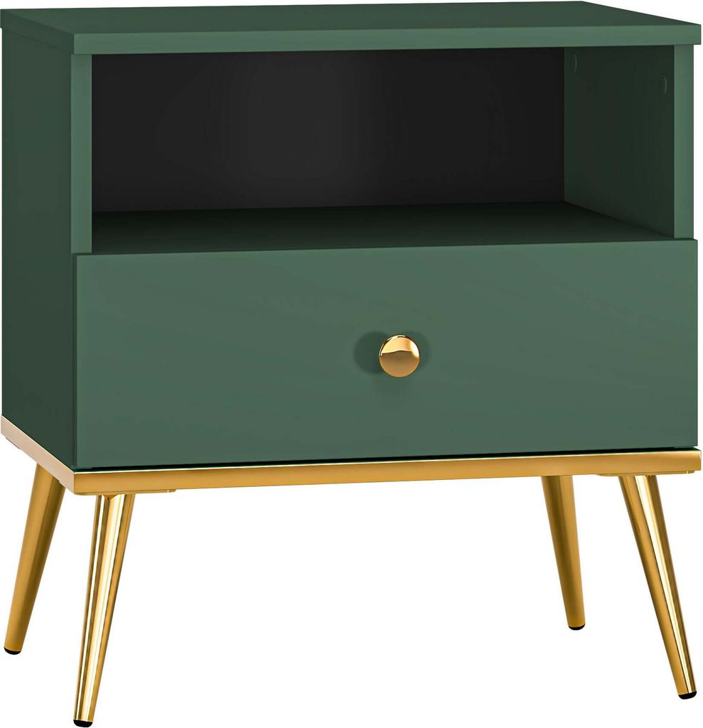 FURNLUX Nachttisch Fort Grün Und Gold 50cm / Hauptfarbe: Grün / Abmessungen: 50 x 53 x 34 cm