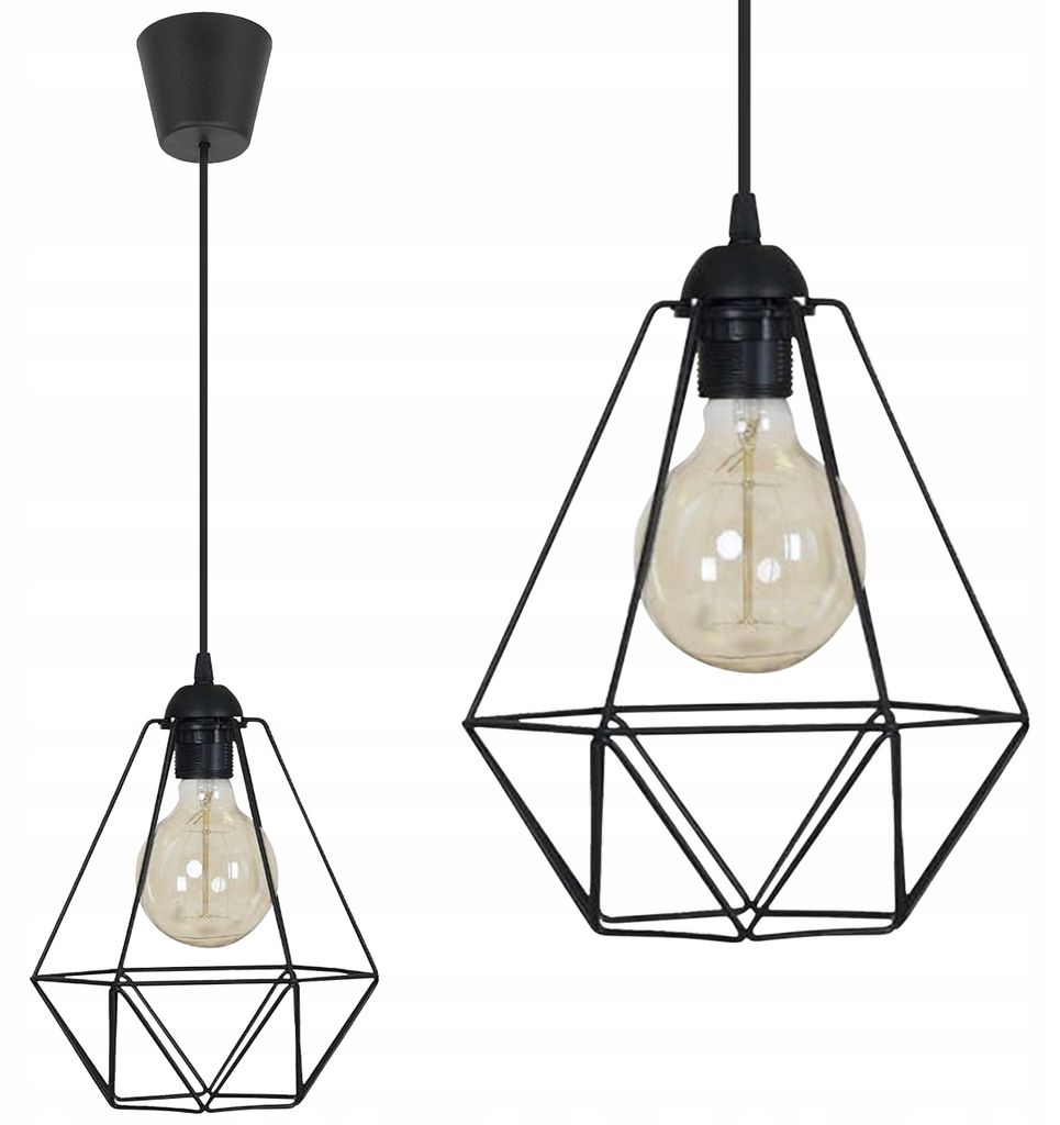 SUFITOWA LAMPA WISZĄCA DIAMENT LOFT EDISON Z DRUTUDiamant Pendelleuchte aus Draht Loft Retro – Hängelampe Deckenleuchte im Edison Design