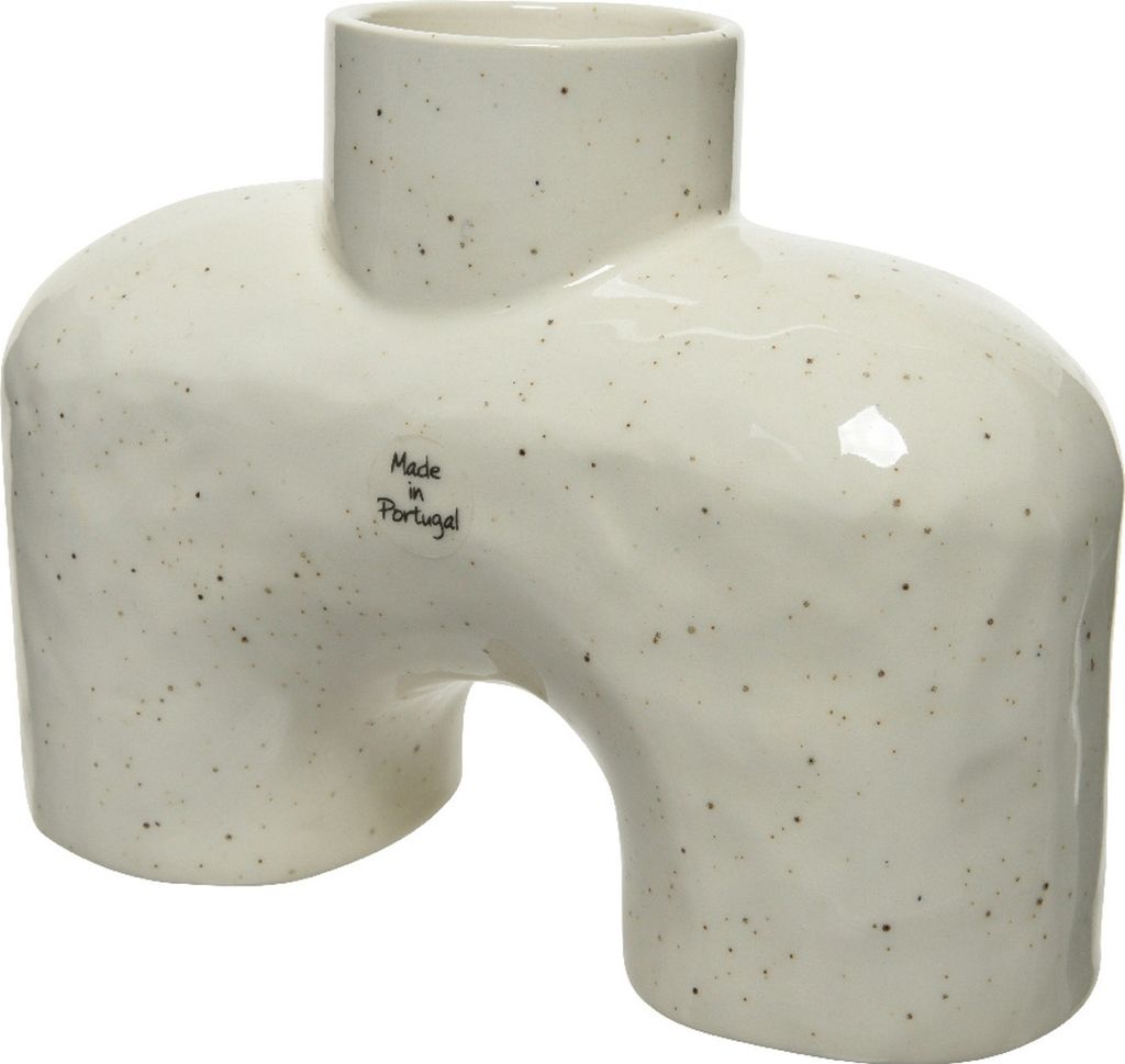 Deko-Vase - Sandfarben - nicht wasserdicht - Steingut - H 15 cm - gemustert