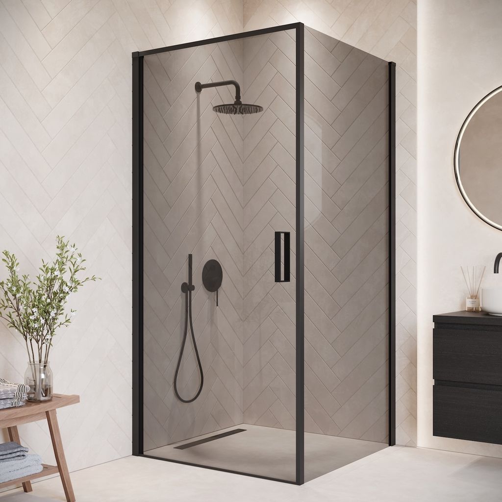 Badplaats Duschkabine Alava 90x90cm Schwarz mit Rauchglas - Produktbild 
