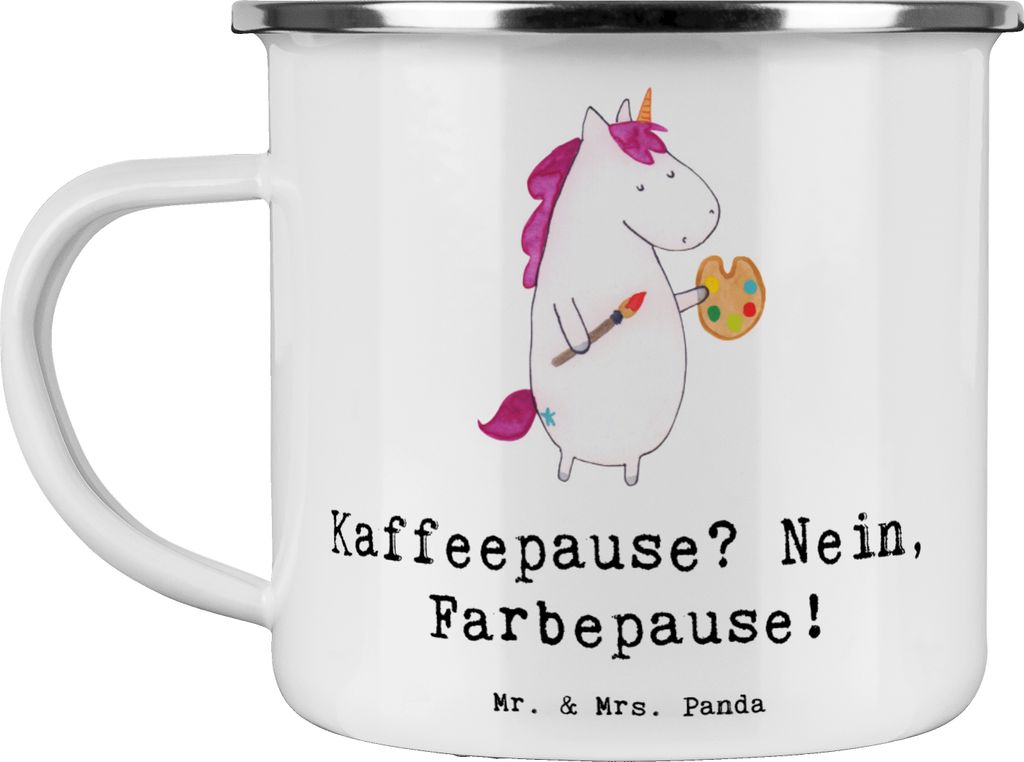 Mr. & Mrs. Panda Teetasse Künstlerin Farbepause - Weiß - Geschenk, handgefertigte Geschenke, kreative, Beruf, Pause, becher emaille, personalisie...