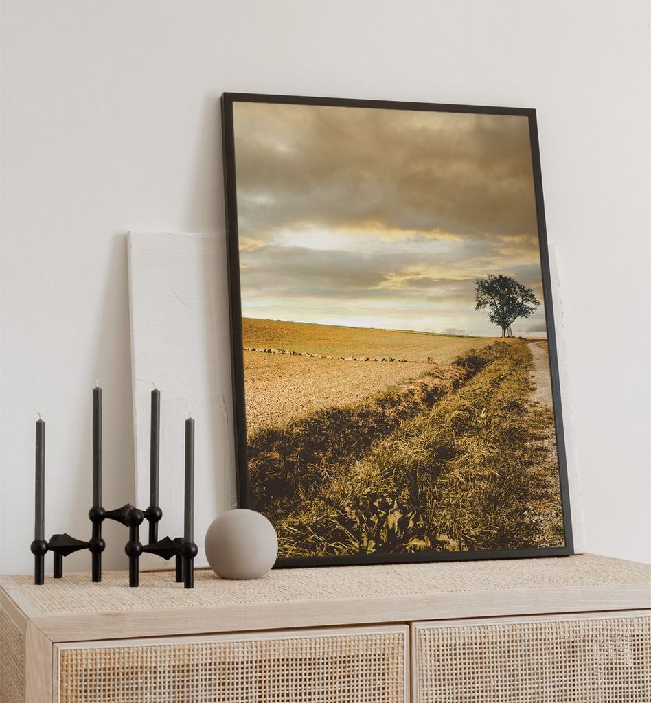 Poster bewölktes Feld, groesse_poster:30x40 cm, groesse_rahmen:weiß 30x40 cm