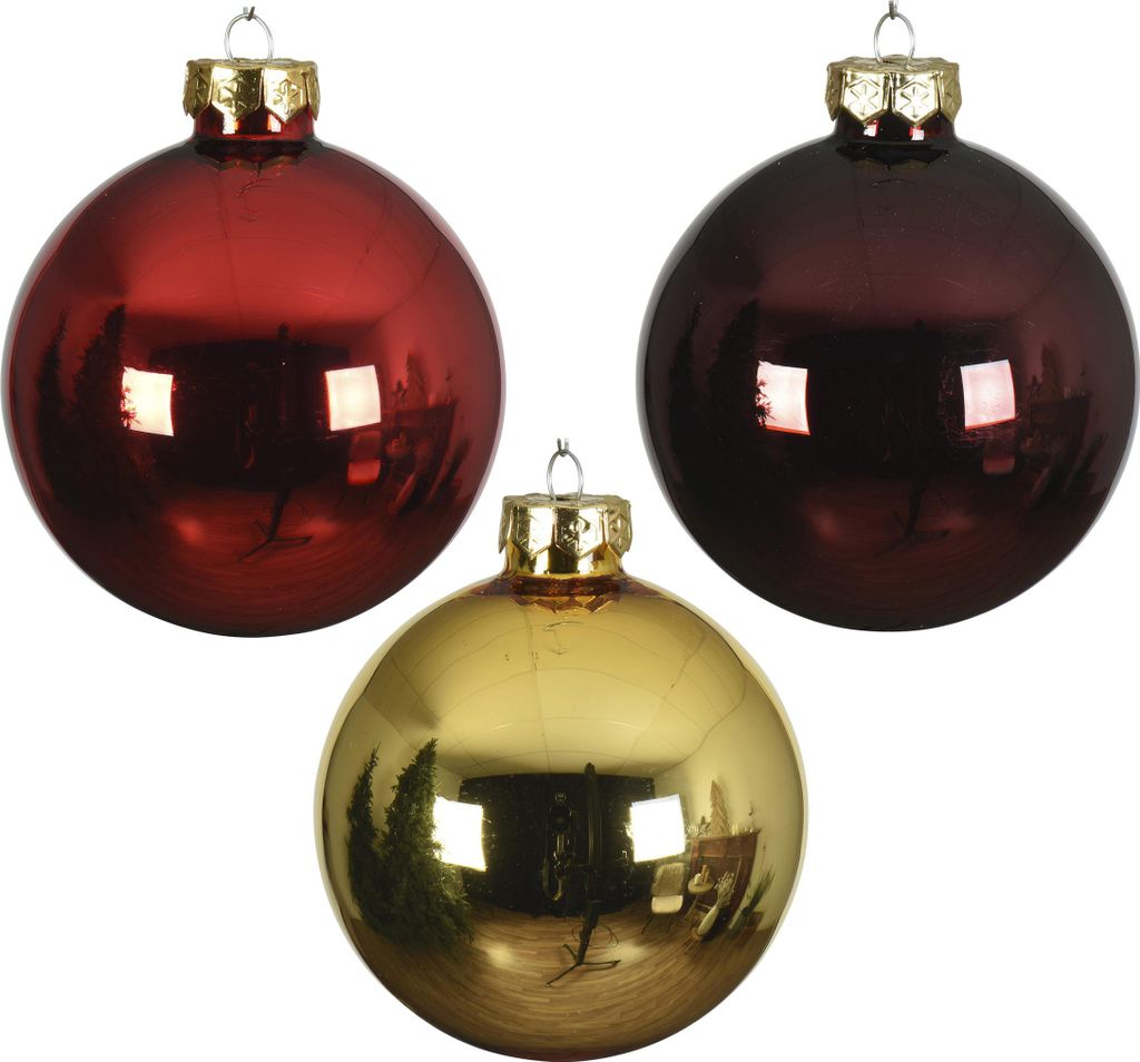 Weihnachtskugeln Glas 8cm 16 Stück - Rot / Gold Mix