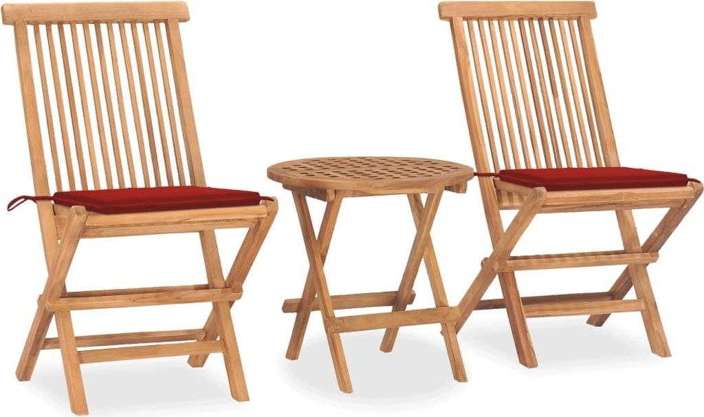 3-tlg. Garten-Essgruppe mit Kissen Klappbar Massivholz Teak