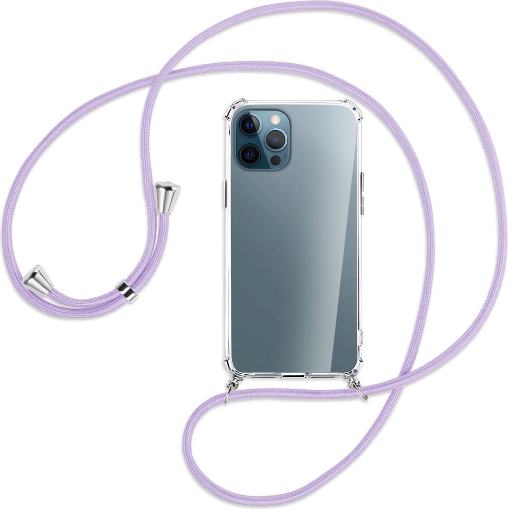 Handykette Backcover-Schutzhülle mit Band (Metall silberfarben) für Apple iPhone 12 Pro Max - violett