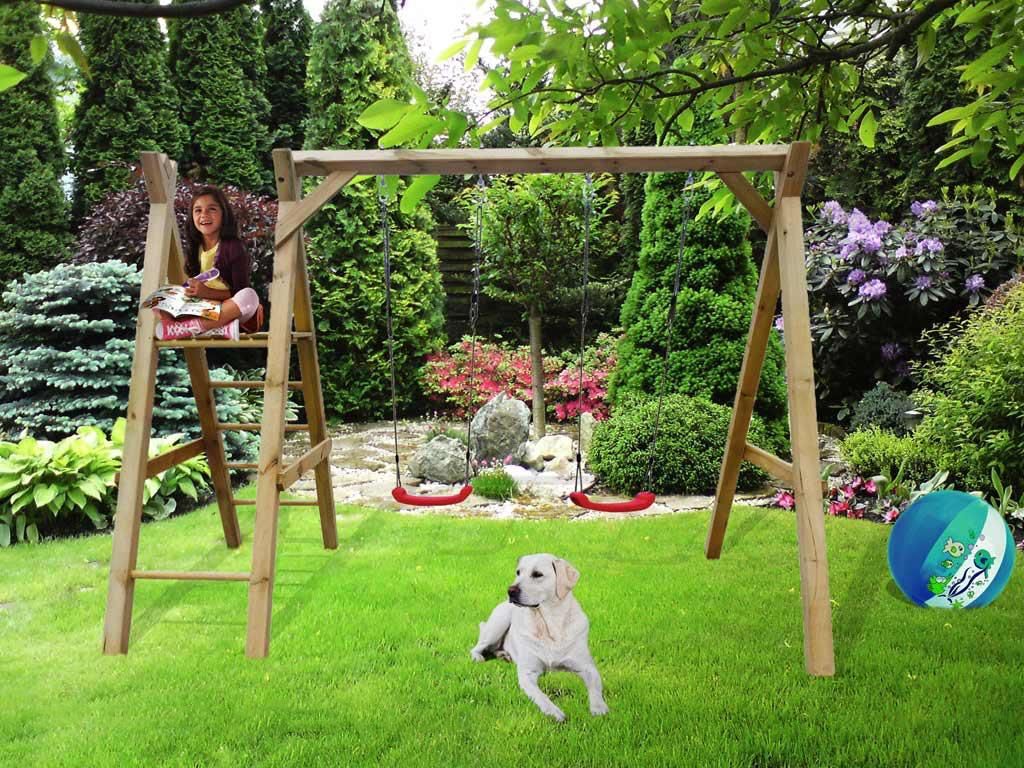 Prestige Garden Braun 3x2 Meter Doppelschaukel mit Podest, Kesseldruckimprägniertes Kiefernholz, Inklusive Schaukelhaken, Stabile Garten Schaukel ...