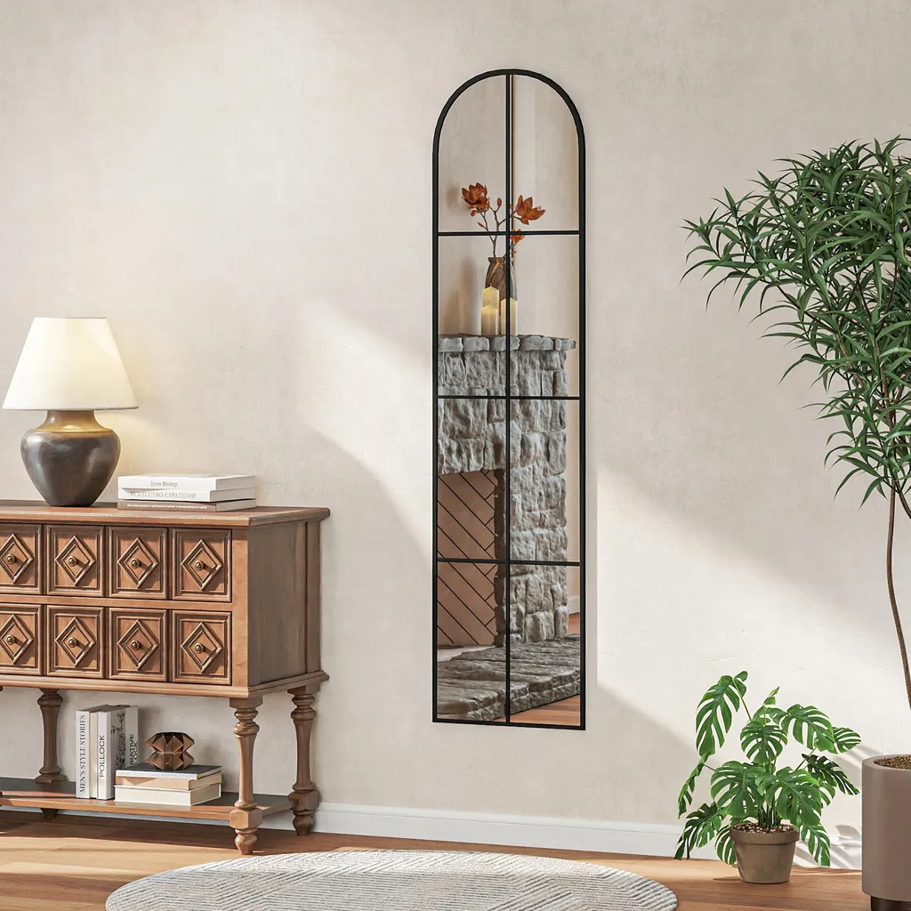 Grand Miroir Rectangulaire Arqué de 160 cm Noir pour Chambre et Dressing