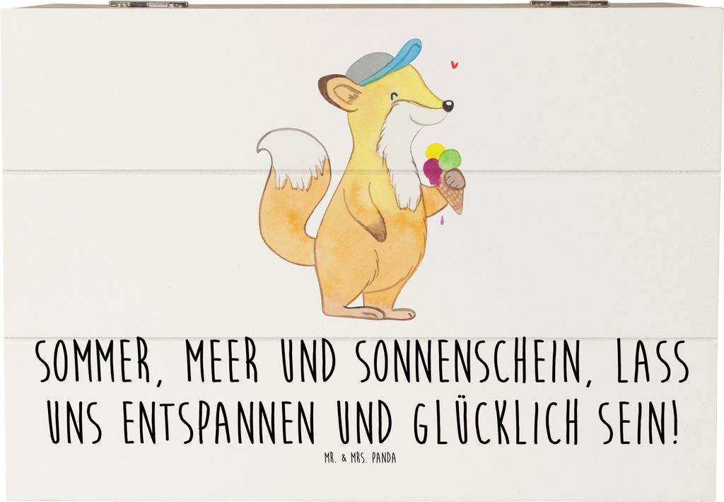 Mr. & Mrs. Panda Holztruhe Sommer Meer Strand 22 x 15 cm - Weiß - Geschenk, Jahreszeiten, Sonnencreme, Geschenkbox, Sommerferien, fotobox, Strandu...