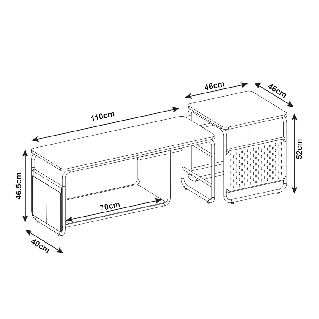 Table de télévision Dyrøy blanc et chêne avec table d'appoint