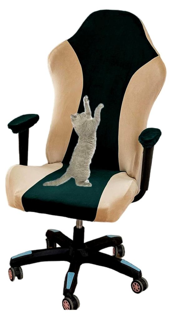 Samt-Stuhlhussen für Gaming-Stühle, kratzfest, dehnbar, für Bürostühle, mit Armlehnenbezügen, dick, drehbare Sesselbezüge (grün)