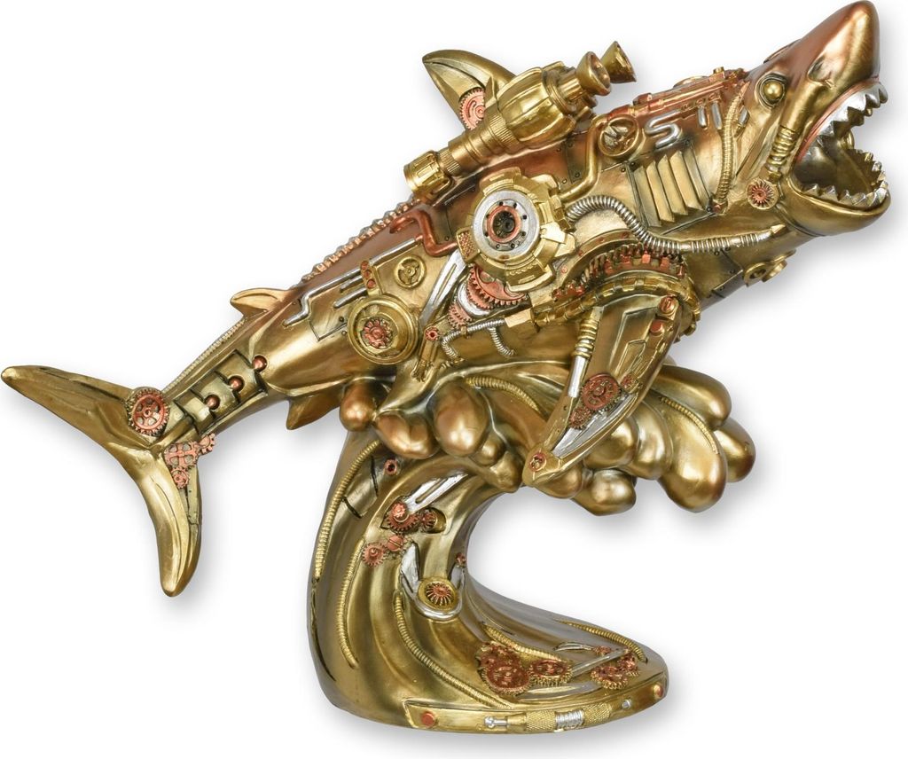 Steampunk Figur weisser Hai aus Kunstharz Replikat Retro Design Dekoration