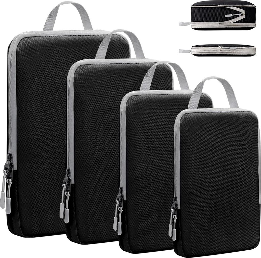 Koffer Organizer Set Erweiterbare Kompressionspack Koffer-Organizer wasserdicht Kleiderbeutel Reisen Zuhause Schwarz 4-teiliges Set Koffer Organize...