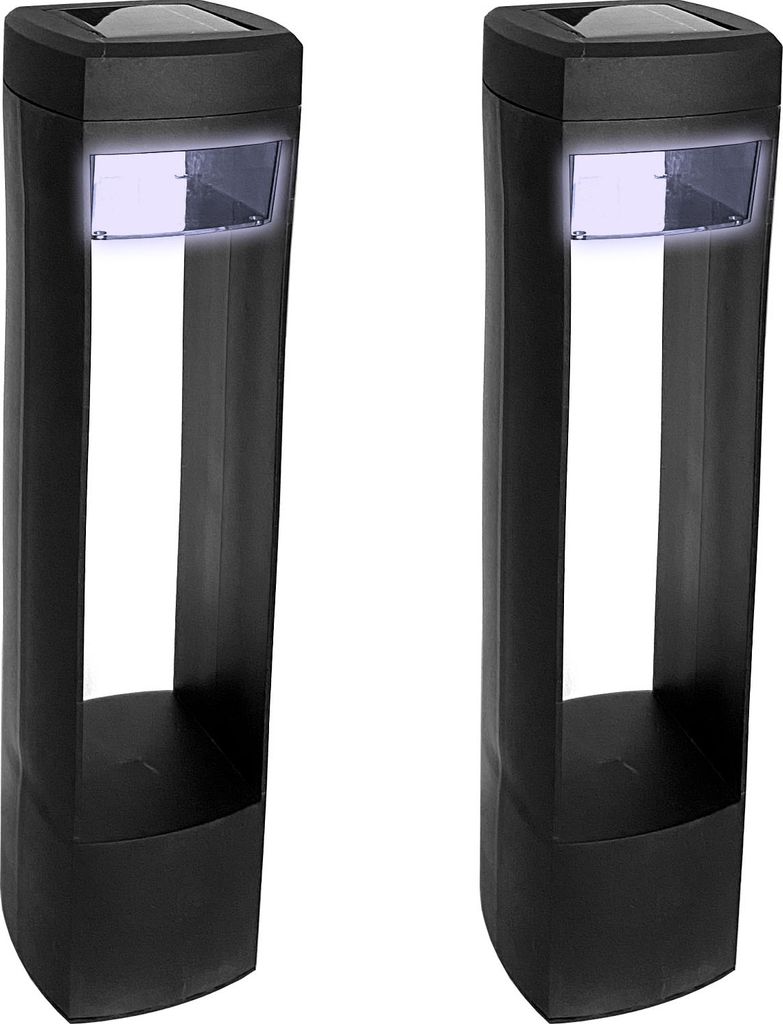 2er Set LED Solarleuchte Solar Lampe Kunststoff Schwarz Gartenleuchte Solarlampe Wegleuchte Gartenbeleuchtung Außenlampe Beleuchtung