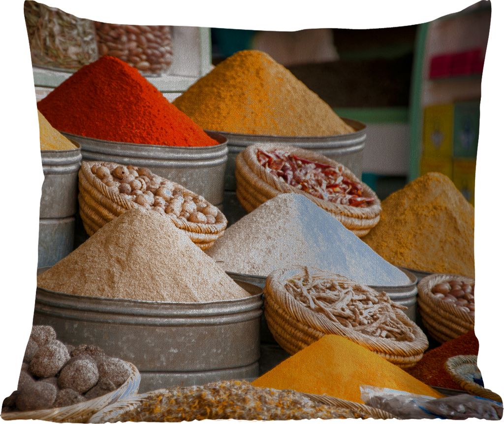 MuchoWow Outdoor Kissen - Kräuter - Ton - Gewürze - Gelb - Braun - 45x45 cm - Wetterfest - Lounge Kissen - Fotokissen - Dekoratives Kissen