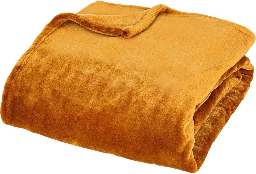 Flanellplaid cuddly senfgelb 130x180cm - Atmosphera créateur d'intérieur