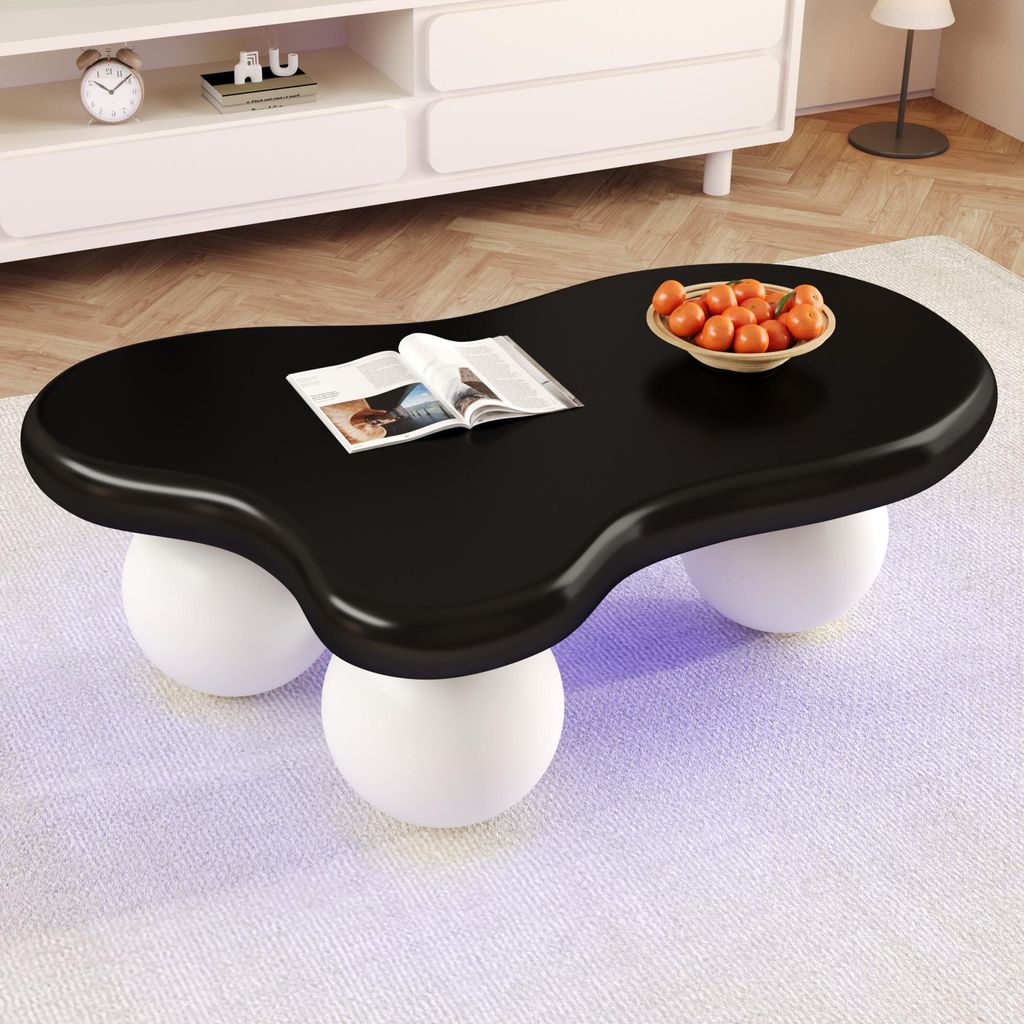 MODFU Couchtisch mit wolkenform-Design Cloud-Kaffeetisch mit 16 Farben wählbar-LED,Beistelltisch mit Weißer rundbein-Design,Weiß und Schwarz