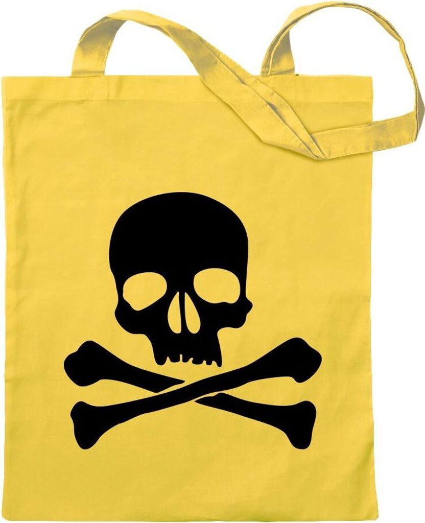Kiwistar - Baumwolltasche - gelb - Totenkopf - Todessymbol - Piraten - Tragetasche Stoffbeutel Umhängetasche Langer Henkel