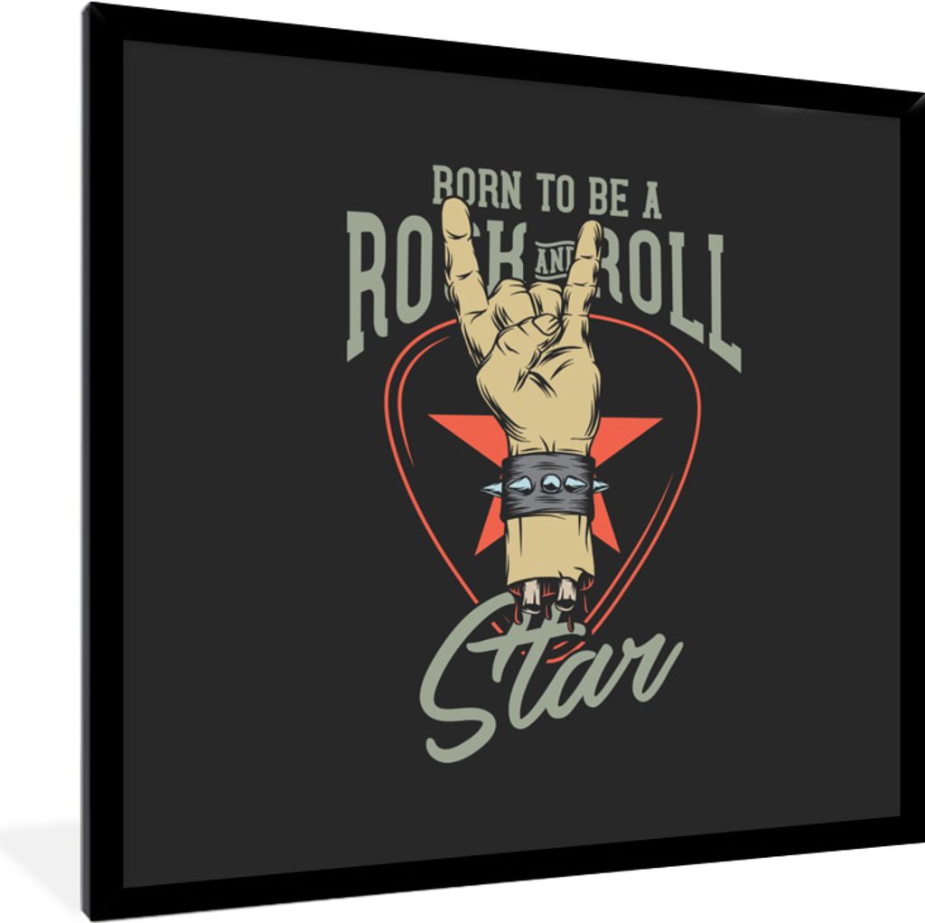 MuchoWow MuchoWow Gerahmtes Poster Geboren, um ein Rock'n'Roll-Star zu sein" - Vintage - Zitate - Sprichwörter 40x40 cm - Poster mit zchwarzem...
