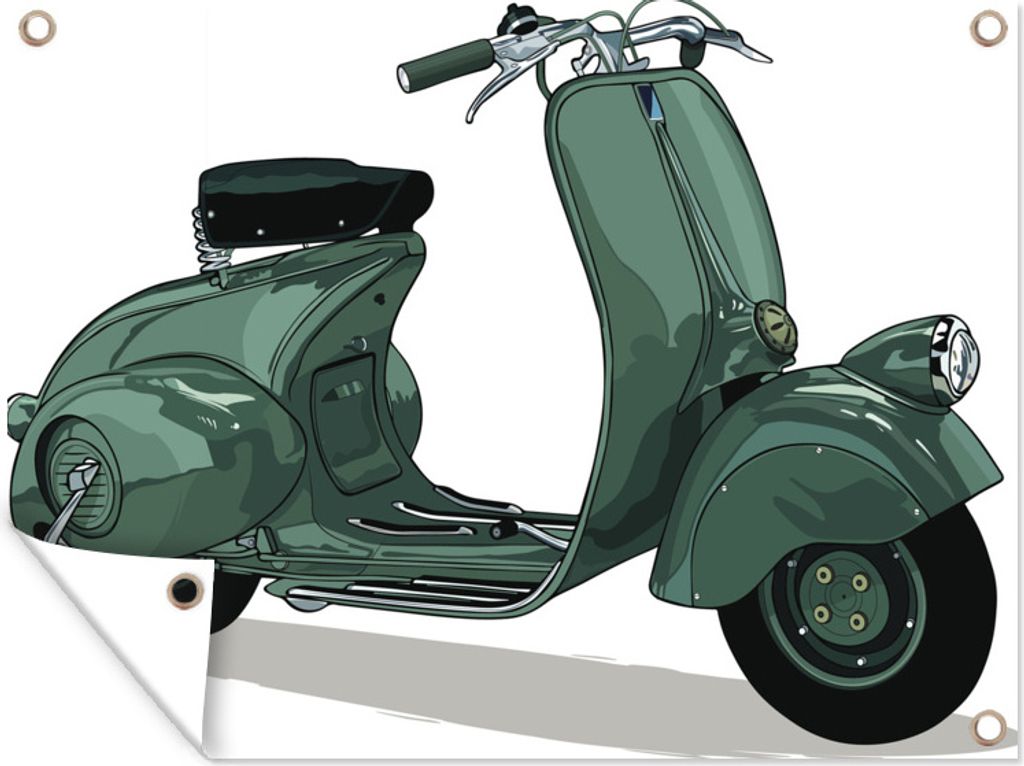 MuchoWow 40x30 cm Outdoor-Poster Gartendeko Sichtschutz Garten Poster für den Garten Eine Illustration eines italienischen Oldtimer-Rollers