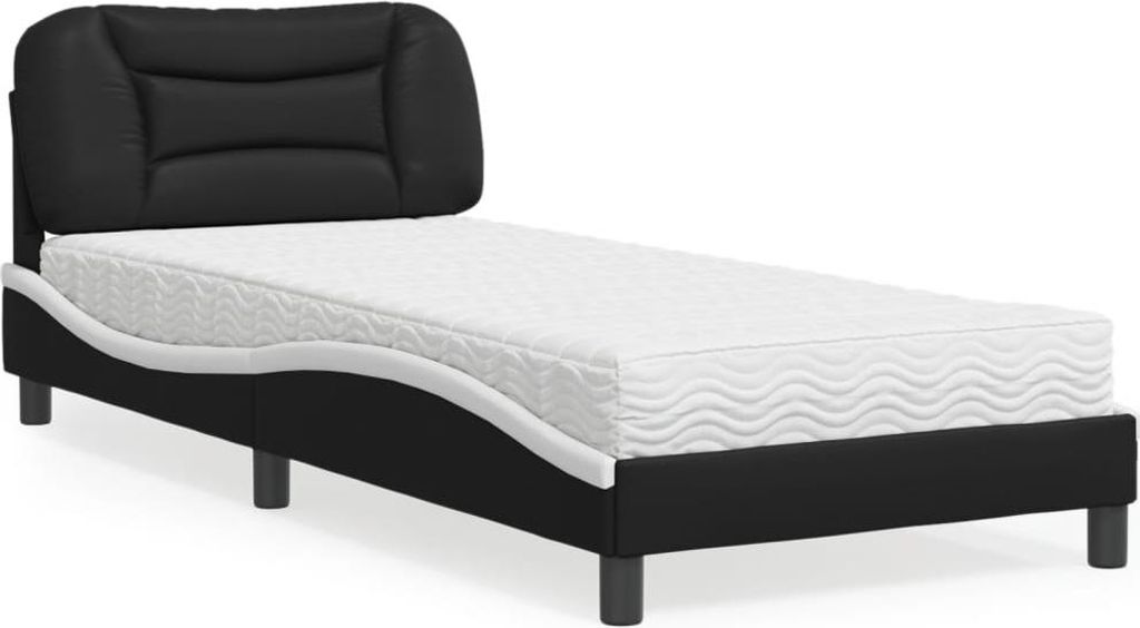 vidaXL Bett mit Matratze "Hvar" Schwarz und Weiß 90x190 cm Kunstleder