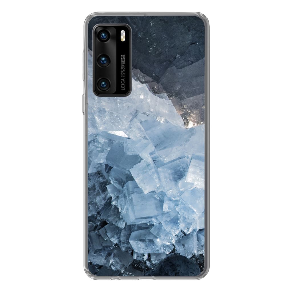 MuchoWow Handyhülle Schutzhülle Hülle für Huawei P40 Naturstein - Kristall - Blau Silikon Softcase Handy Hülle - Handytasche