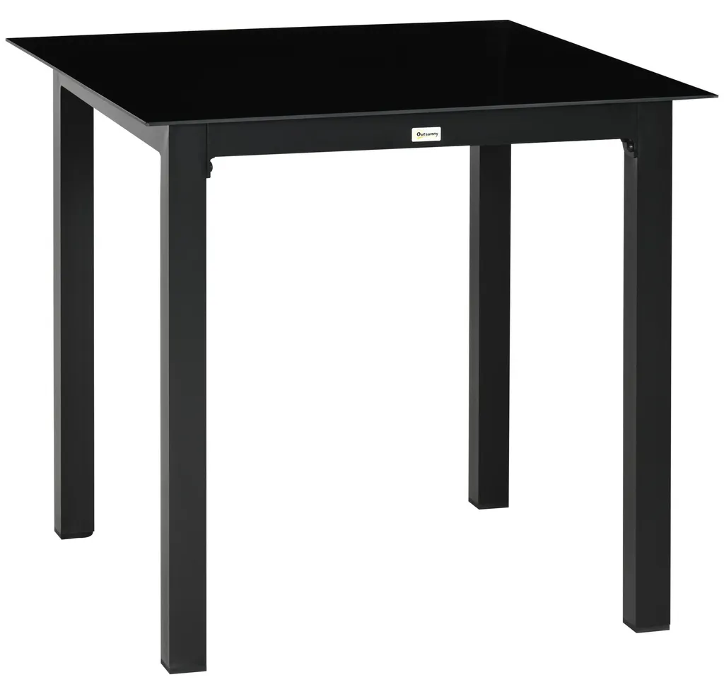 Table de jardin anti-rouille en alu et verre, table robuste 4 places