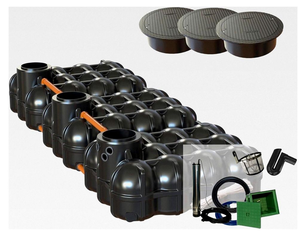 Flachtank Regenwassertank Trio 15000 L Hudson (inkl. Filterset, begehbare Abdeckung + Pumpenset)