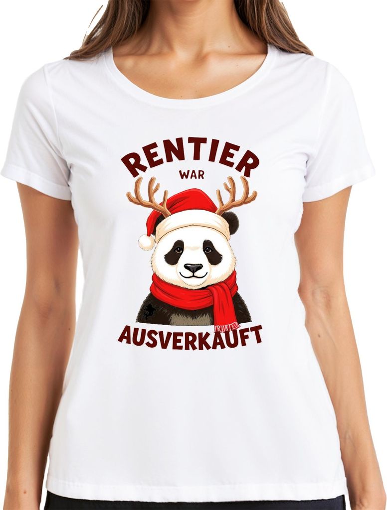 Rentier war t Panda Weihnachten lustig Geschenk Winter Damen T-Shirt, Weiß, 3XL