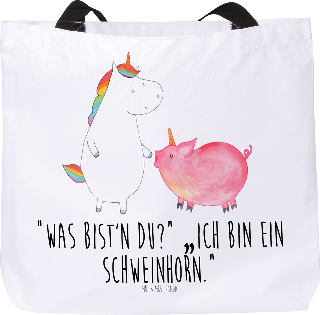 Mr. & Mrs. Panda Tote Bag Einhorn Schwein - Weiß - Geschenk, Freundin, Einhörner, Unicorn, Schultasche, Reisetasche, Laptoptasche, Tasche, Strand...