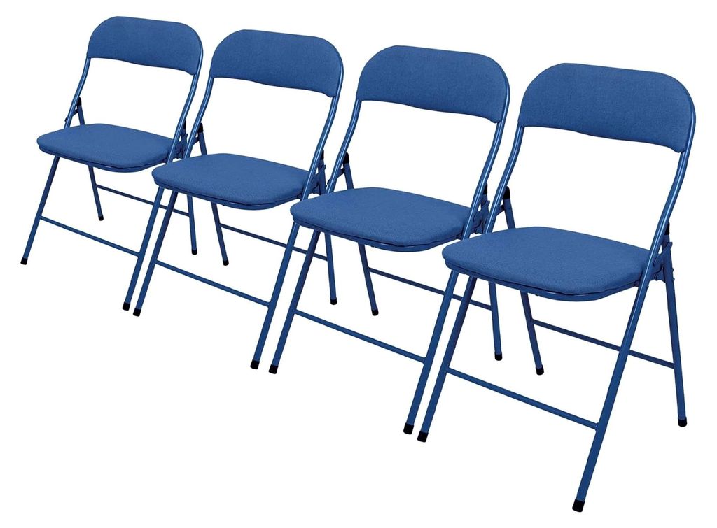 4er Set Klappstühle aus Metall mit blauer Stoffpolsterung - Leicht transportierbar für Innen und Außen, Küche, Büro, Garten