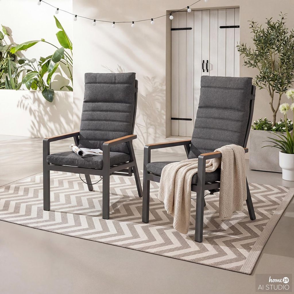 GARTENRELAXSESSEL - Aluminium / Polyester - Grau - 2er-Set