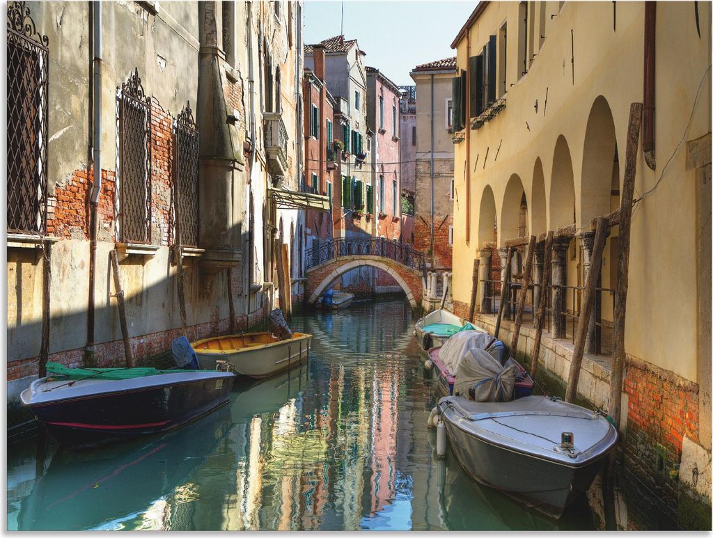 ARTland Wandbild Alu für Innen & Outdoor Boote auf Kanal in Venedig Größe: 80x60 cm