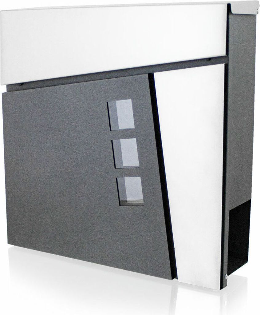 Bituxx Design Briefkasten Winkel mit Einwurf Edelstahl Dunkelgrau Silber MS-18065
