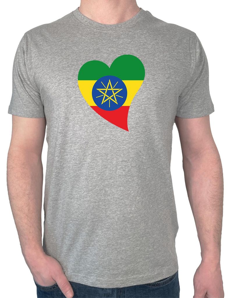 Huuraa Herren T-Shirt Äthiopien Flagge Herz M Sport Grey Bio Baumwolle Fairtrade Herrenshirt Geschenkidee