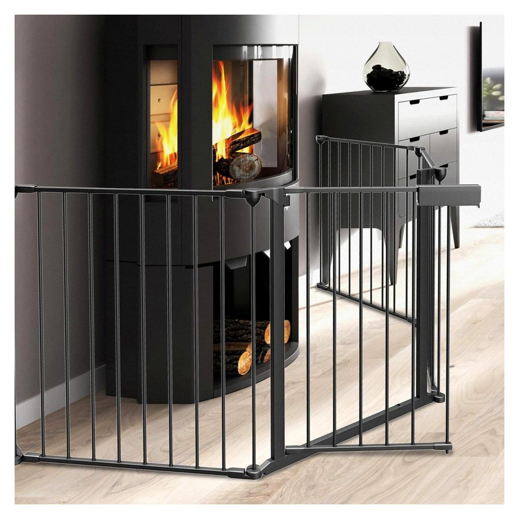 Kaminschutzgitter mit Tür aus Metall, 310 cm, Hundelaufstall, Schutzgitter für Treppen, Absperrgitter, Treppengitter, Babygitter, Sicherung, inkl...