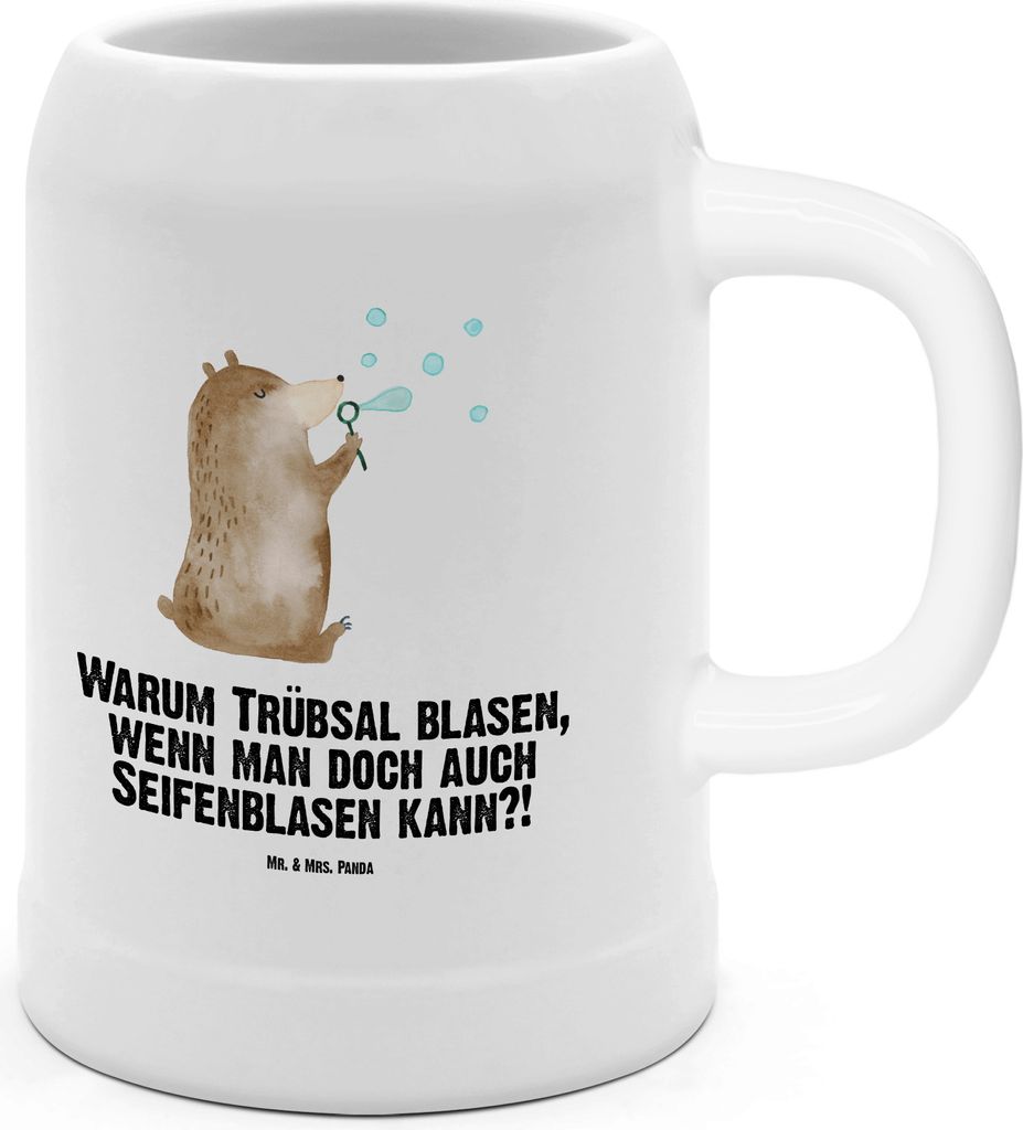 Mr. & Mrs. Panda Krug Bär Seifenblasen - Weiß - Geschenk, Lustig Sein Glücklich Traurig Happy, Teddybär, Keramikkrug, Steinkrug, Seidel, Steinb...