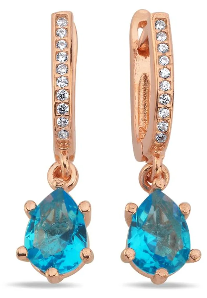 Boucles d'oreilles argent 925 et aigue-marine, finition or rose - Lou