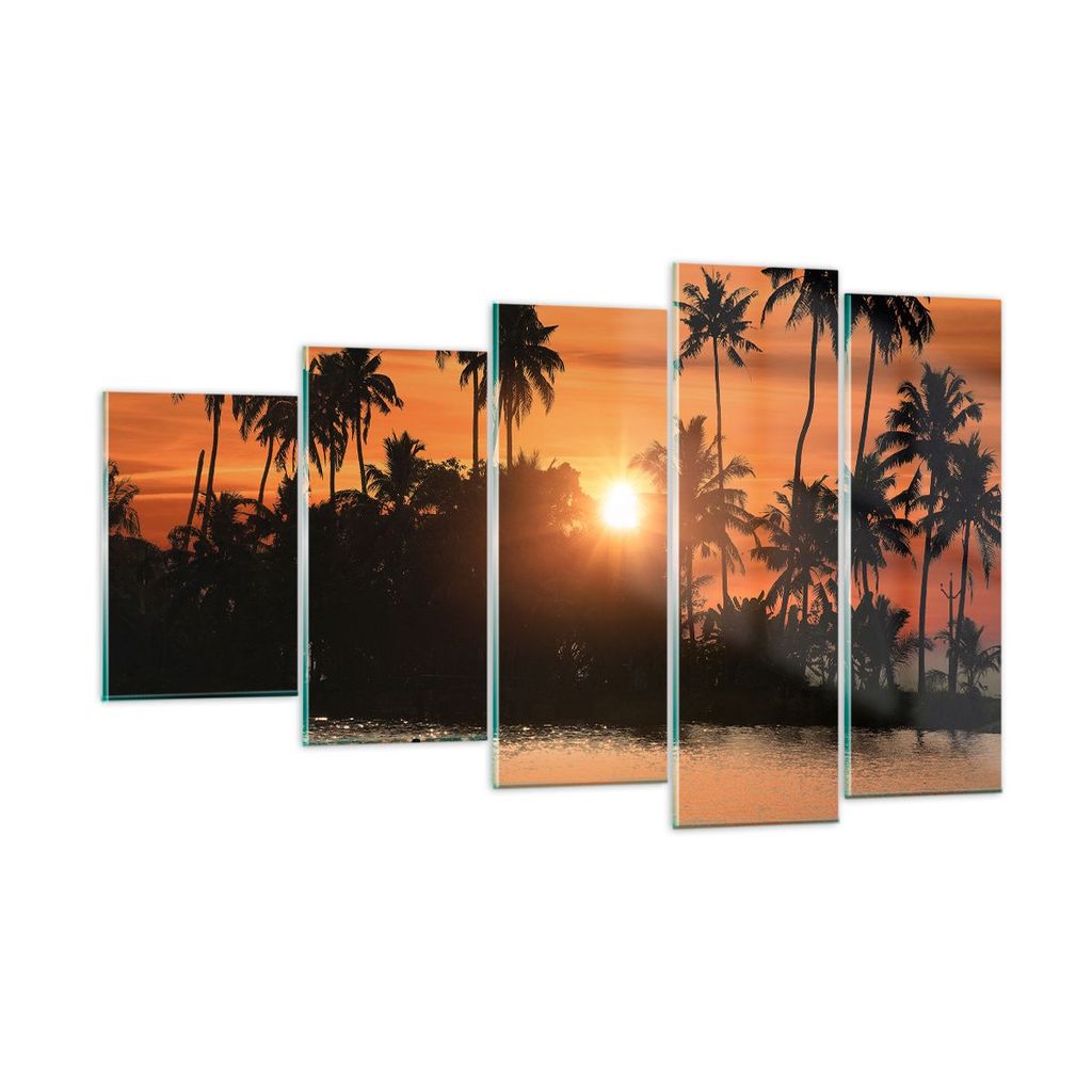 Bilder auf glas - Palme Fluss Sommer - 100x60cm - Glasbilder - Wandbilder - Kunstdruck - zum Aufhängen bereit - Wanddekoration aus Glas - Glas Bil...