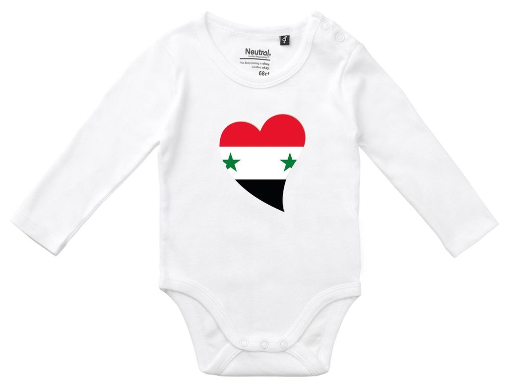 Huuraa Baby Body Syrien Flagge Herz 68 White Baumwolle Fairtrade Langarmbody Geschenkidee