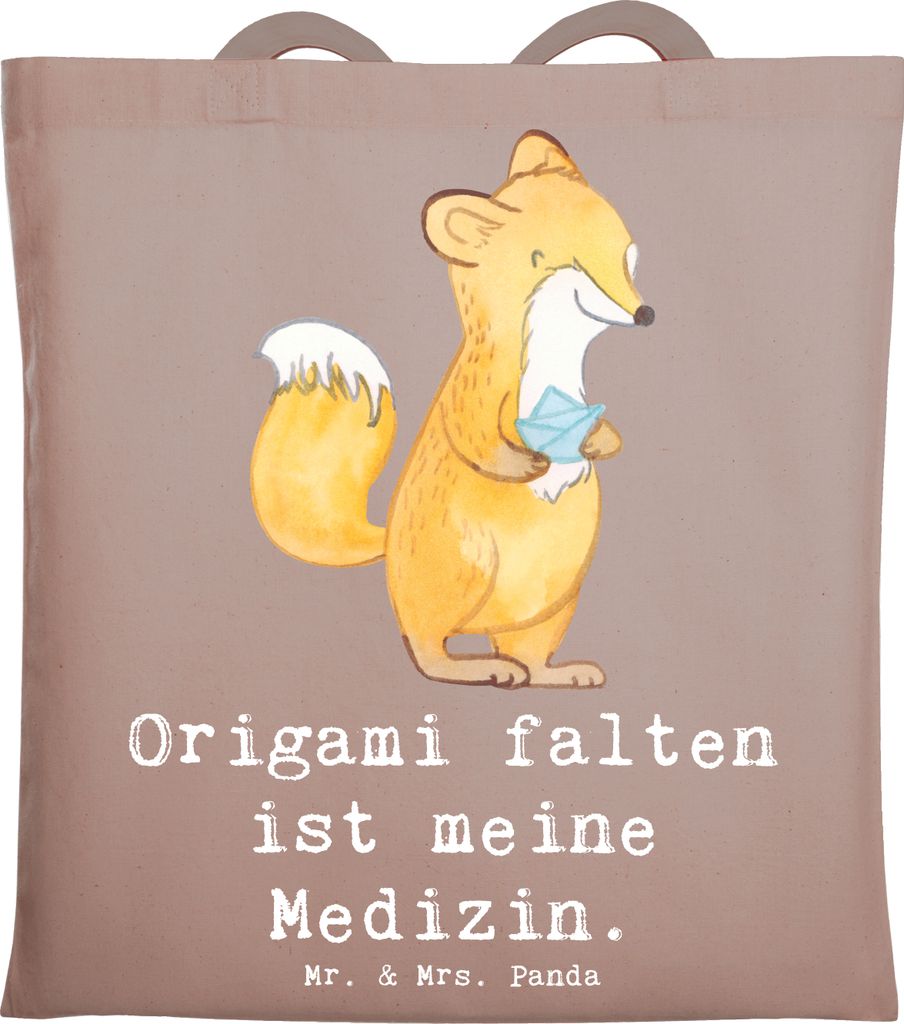 Mr. & Mrs. Panda Jutetasche Fuchs Origami - Braun Pastell - Geschenk, Shopping Tasche, studententasche, Einkaufstasche, DIY, Basteln, Tote Bag, tot...
