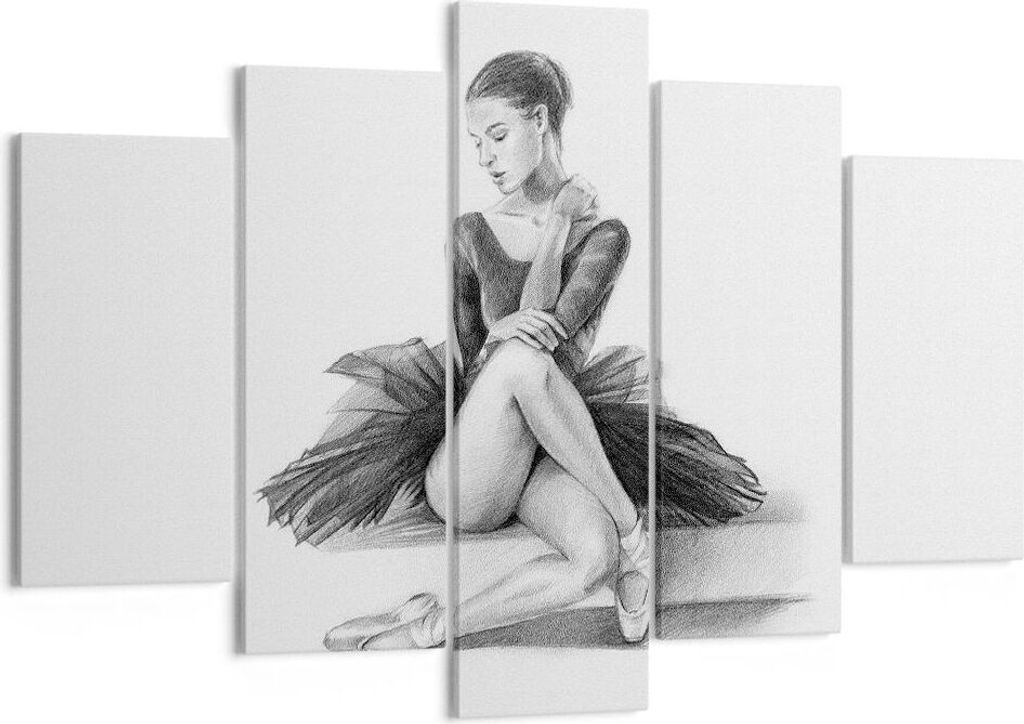 Bild auf Leinwand - Leinwandbild - 5 Teile - Ballerina Zeichnung Bleistift - 150x100cm - Wand Bild - Wanddeko - Wandbilder - Leinwanddruck - Bilder...