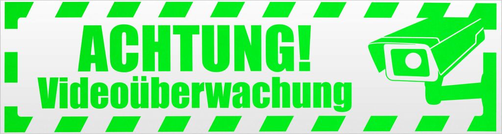 Kiwistar Achtung Videoüberwachung gestreift Magnetschild Schild magnetisch - 60cm Neongrün - Magnetfolie für Auto PKW Kfz