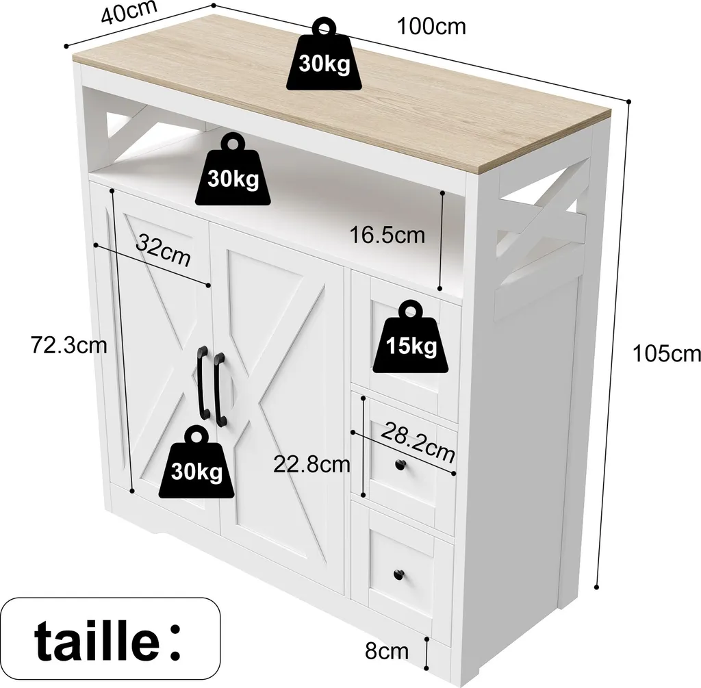 Buffet scandinave 3 tiroirs compact - Solution rangement gain de place MDF - 6