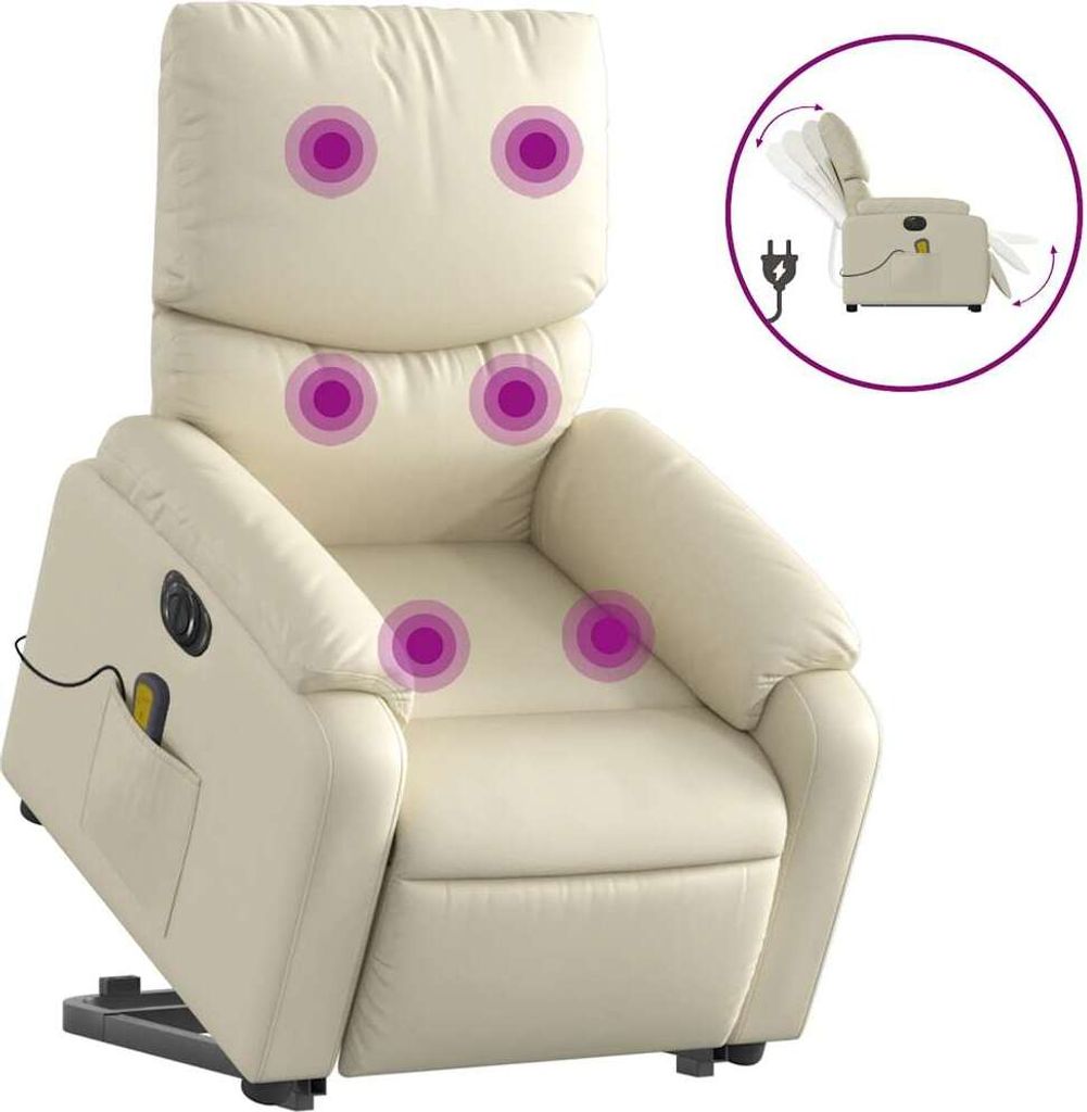 vidaXL Massagesessel mit Aufstehhilfe Elektrisch Creme Kunstleder