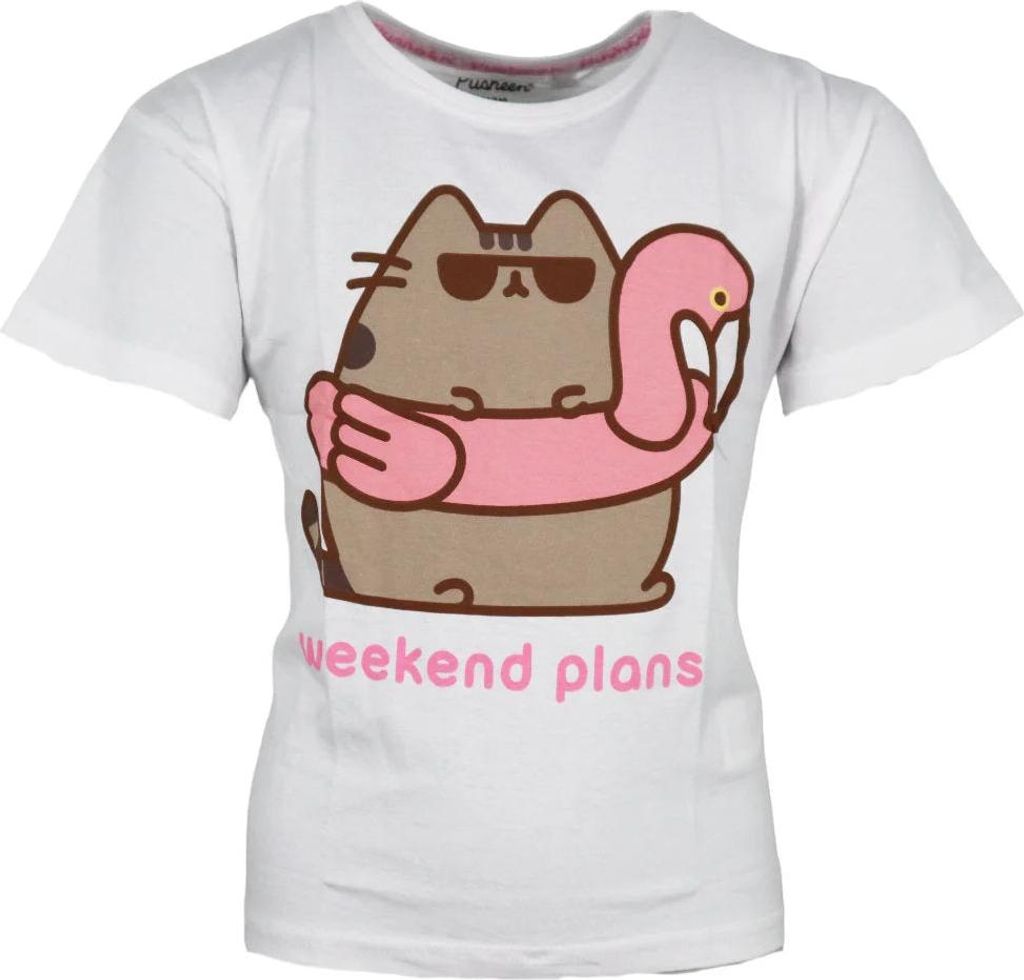 Pusheen The Cat die Katze Mädchen kurzarm T-Shirt Shirt – Weiß / 134/140